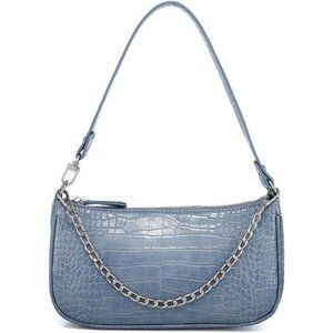 Blue Crocodile Leather Shoulder Bag Clutch Purse